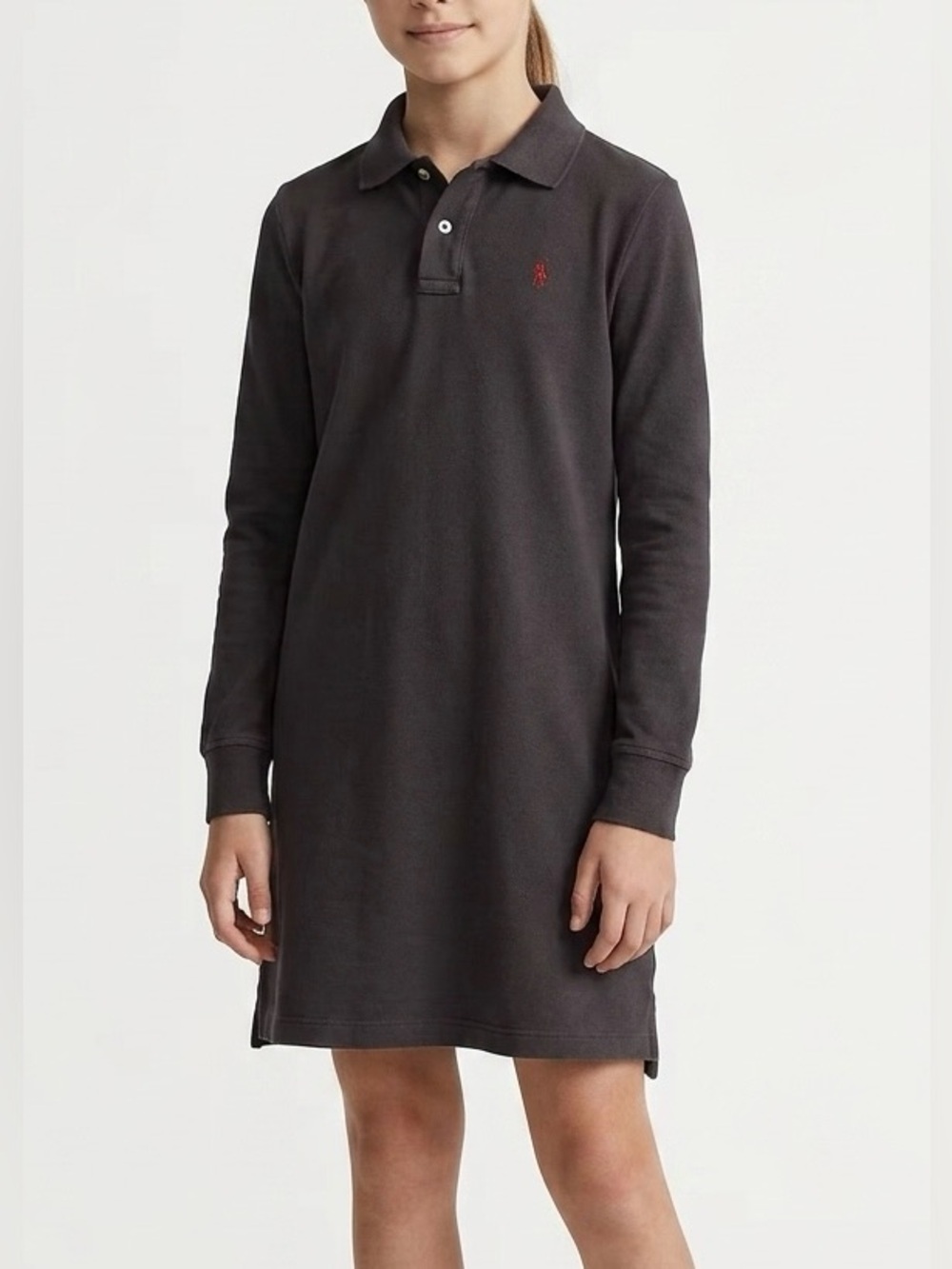 Polo Ralph Lauren Girls Large L Grey Long Sleeve Polo Dress Preppy Sporty Prep